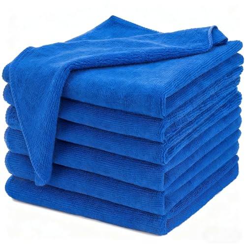 Premium Microfiber Detailing Absorbent Towels, 340 GSM Lint-Free Car Polishing Waxing Buffing Dry Towels for House, Kitchen, Car, Glass, Stainless Steel, Window, Boat Cleaner - 6 Pack (Blue) - color: Blue 6pcs
