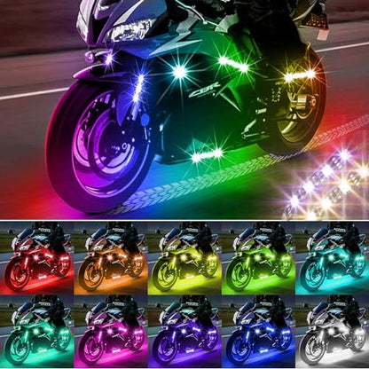 SUNPIE Motorcycle Underglow LED Light Kit 16 Pieces with Smart Brake & Turn Signal Sync 12V IP67 Waterproof RGB Neon Glow Enhanced Night Riding Safety for Harley Kawasaki Suzuki Indian All Motorcycles - color: RGB-16PCS Update