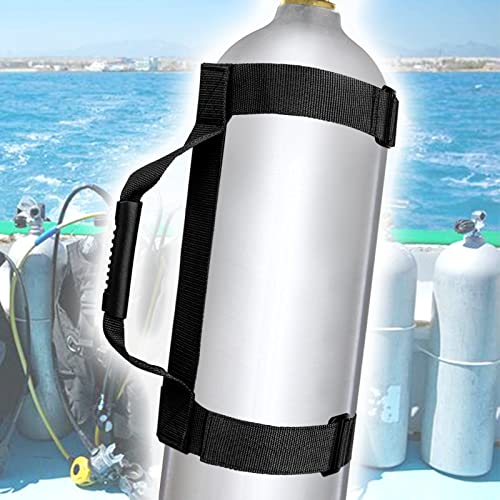 Dive Tank Carrier, Heavy Duty Webbing Scuba Air Tank Band Adjustable Cylinder Holder Carrying Strap with Comfort Handle - color: Black