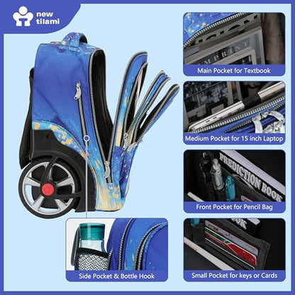 NEW TILAMI 20" Rolling Backpack for Teens Adults, Climbing Stairs Waterproof Backpack with Wheels for School Business Trave Camping with Laptop Compartment, Fit 17 Inch Laptop, Chill Blue Print - color: Chill Blue Print