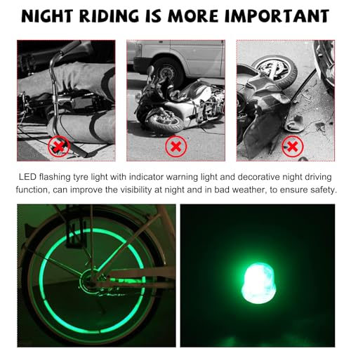 4 PCS LED Tire Valve Lights, Waterproof Light up Air Neon Bicycle Motorcycle Tyre Valve Flash Lights, Bike Truck Golf Cart Wheel Assemblies Lamp, Exterior Car Accessories (Green) - color: Green