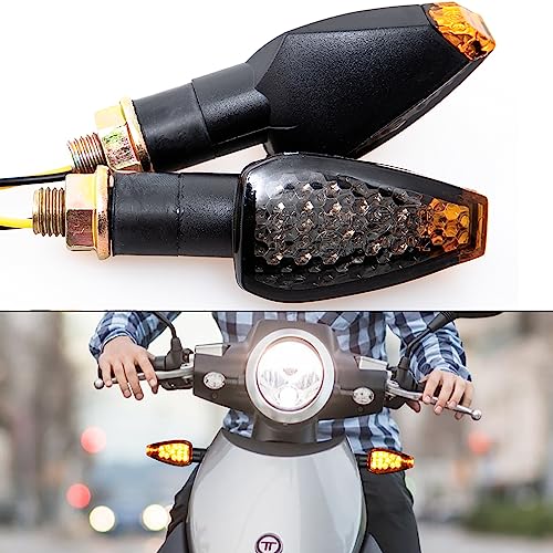Mini Stalk Arrow Light Motorcycle Turn Signals Lights 10mm Universal Motorbike LED Indicator Blinker Amber Lamp(2 pcs) - color: Black-Smoke