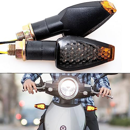 Mini Stalk Arrow Light Motorcycle Turn Signals Lights 10mm Universal Motorbike LED Indicator Blinker Amber Lamp(2 pcs) - color: Black-Smoke