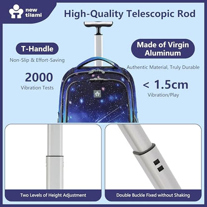 NEW TILAMI 20" Rolling Backpack for Teens Adults, Climbing Stairs Waterproof Backpack with Wheels for School Business Trave Camping with Laptop Compartment, Fit 17 Inch Laptop, Spacey Blue - color: Spacey Blue