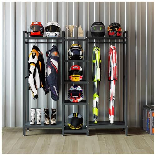 Motorcycle Helmet Holder Floor Mounted Stand, Helmet Rack for Most of Helmet, Riding Gear Display Rack, Storage Rack for Accessories, Jacket, Gloves and Boots(Black,170x40x170cm) - color: Black, size: 170x40x170cm
