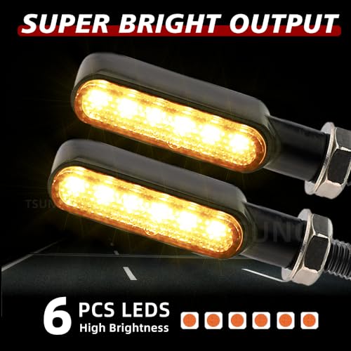 TSUNG Flowing LED Motorcycle Turn Signal Lights Sequential Front Rear Blinkers Indicators Universal Fits for Cruiser Touring Bobber Cafe Racer Street Bikes (Black-Amber) - color: Black-Amber