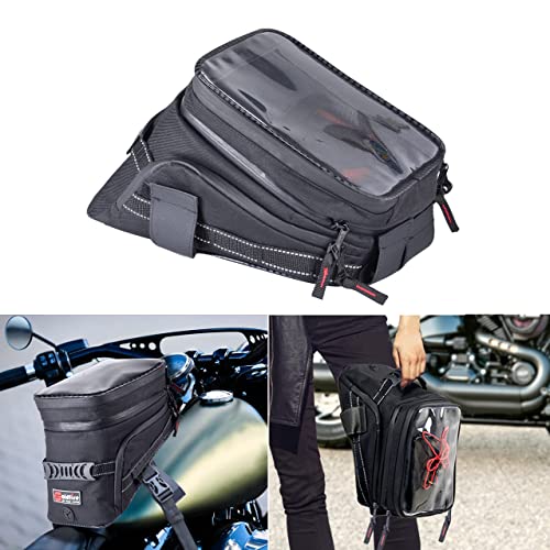 Motorcycle Tank Bag w/Strap Storage Bag Compatible with Honda Yamaha Suzuki Kawasaki Harley Water Resistant (Black) - color: Black