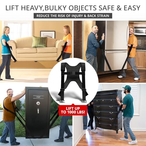X-Protector Moving Straps - 2 Pairs - Lifting Straps for 2 Movers - Move Furniture Easily and Safely - Perfect for Lifting and Moving Heavy Objects! (with Back Support) - style: Moving Straps (With Back Support, Black)