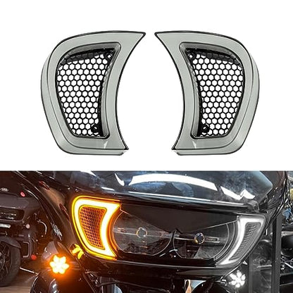 Motorcycle Headlight Vent Accent Turn Signal LED Indicator Side Lights For Harley Road Glide FLTRX 2015-2023 (Clear Lens) - color: Clear Lens
