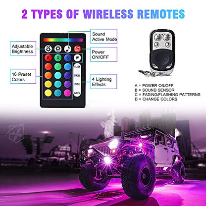 Xprite Jeep Rock Lights 10 Pods Wide Angle Bluetooth RGB LED Rocklights Kit, Multicolor Neon Lighting Footwell Underglow Kits w/Wireless Remote, Compatible Off-Road Trucks Cars UTV ATV SUV RZR - color: Wide Housing, size: 10 Pods
