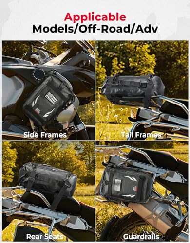 KEMIMOTO PVC Waterproof Motorcycle Adventure Crash Bar Frame Bags 6.5L Tail Bag Side Bag Sissy Bar Back Seat Saddle Bag Universal Fit for Dirt Bike Adventure Sprot Dual Sport Bike Moto Enduro ATV - color: Grey