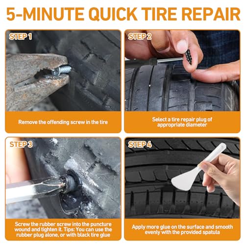 40 PCS Tire Repair Rubber Nails Kit with 2 Tubes of Black Tire Sealant Glue, 2026 New Screw in Tire Plugs Kit, Fast Self-Service Tire Repair Screws Kit for Car Motorcycle Truck Tractor Puncture Repair