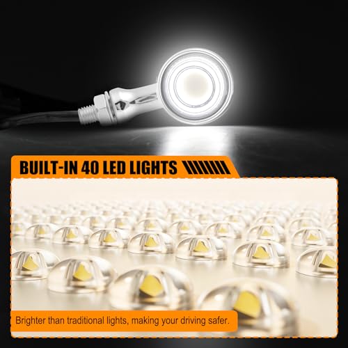 DREAMIZER Motorcycle Led Turn Signal Lights 2x, Bullet Blinker Motorcycle Front Turn Signal Light Compatible with Harley Honda Yamaha Kawasaki (Chrome/Yellow-White light) - color: B-Front/Chrome shell + yellow-white light