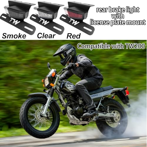 TW200 Fender Eliminator Kit - Tail Tidy Compatible with 1989-2024 TW 200 - License Plate Bracket with Rear Tail Brake Light (Red) - color: Red
