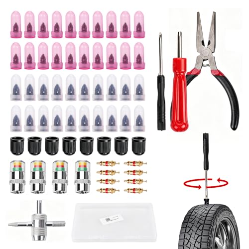 BARTOO 64 Pcs Tire Repair Rubber Nails Kit, Self-Service Tire Repair Rubber Nail Kit, Tire Caps with Pressure Gauge, for Fast Repair of Tire Punctures for Auto, Motorcycle, Truck, Tractor, Jeep, ATV - size: 64 PCS