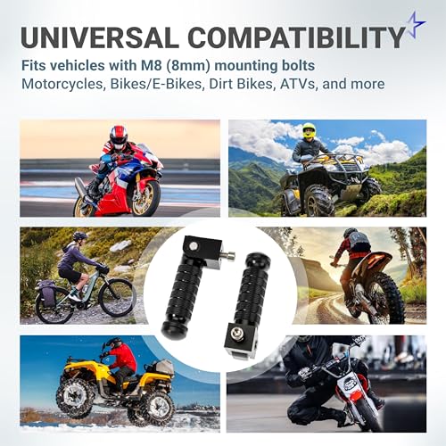 BlueStars M8 Motorcycle Foldable Foot Pegs (2-Pack) - CNC Aluminum 90° Foldable Anti-Slip Footrests - Universal Pedals for Bike E-Bike ATV UTV Dirt Bike Go Kart (Black)
