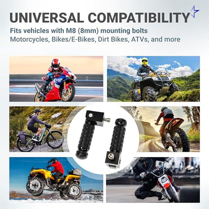 BlueStars M8 Motorcycle Foldable Foot Pegs (2-Pack) - CNC Aluminum 90° Foldable Anti-Slip Footrests - Universal Pedals for Bike E-Bike ATV UTV Dirt Bike Go Kart (Black)