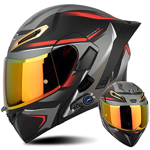 Bluetooth Motorcycle Helmet, Dual Anti-Fog Visors Modular Helmet with Tail, Adult Men Women Full Face Helmet Motocross Flip up Helmet for Racing, Mountain, Downhill, DOT Approved (B, Small) - color: B, size: Small