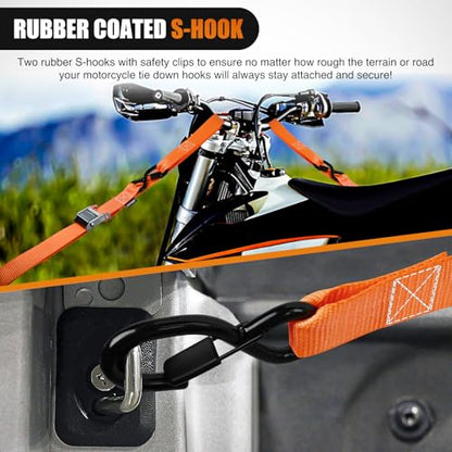 Nilight Motorcycle Tie Down Straps 1.5”×8’ Heavy Duty Cambuckle with Soft Loops Safety S-Hooks 3084Lbs Break Strength for Securing Dirtbikes ATV UTV - color: 1.5in x 8ft Motorcycle Tie Down Straps