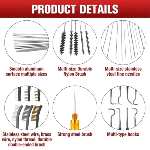WLLHYF Carburetor Cleaning Kit 10 Cleaning Needles 13 Stainless Steel Wires | Professional Nylon Brushes for Motorcycle Lawnmower ATV Chainsaw Welder Carb Spray
