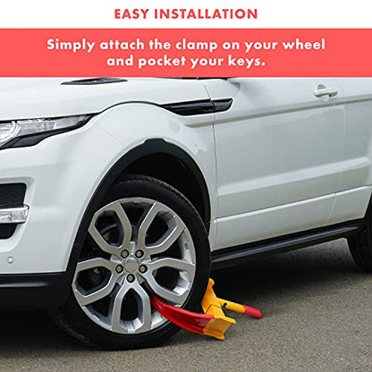 VaygWay Tire Clamp Universal Wheel Lock- Heavy Duty Security Metal Boot Stabilizer Anti Theft Wheel Chock Lock Car Trailer Wheel-Security Travel Locking Claw Auto- for Car Van - color: 1 Pack Red/Yellow