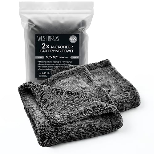 2X Medium Car Drying Towel, 1300 GSM Professional Car Towel with Double Twisted Loop,Super Absorbent Large Microfiber Drying Towels for Cars, Trucks, SUVs - 16"x16" 2-Pack, Gray - color: Gray