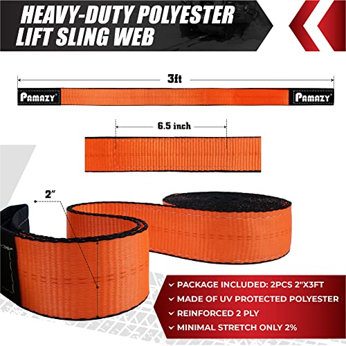 2 Pack 2”x3FT Supper Sturdy Lift Sling Straps, 18800 Pound Capacity Heavy Duty Eye-Eye Nylon Strap for Hoist, 2-Ply Polyester Rigging Straps, Tree Saver Recovery Straps Web Sling Winch - size: 2 Pack 2”x3FT