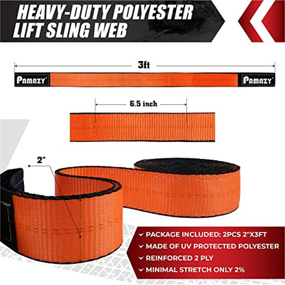 2 Pack 2”x3FT Supper Sturdy Lift Sling Straps, 18800 Pound Capacity Heavy Duty Eye-Eye Nylon Strap for Hoist, 2-Ply Polyester Rigging Straps, Tree Saver Recovery Straps Web Sling Winch - size: 2 Pack 2”x3FT