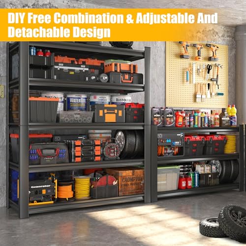 45"W Garage Shelving, Heavy Duty Metal Shelves, 5-Tier Shelving Units and Storage, Easy to Assemble, Adjustable Shelf, Ideal for Garage Basement Pantry Warehouse, Black, 63"H x 15.8" D x 45.3"W - size: 5 Tier | 63" H x 45" W x 16" D