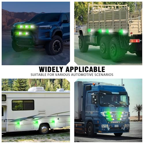 WINECO 8PCS LED Strobe Lights 12V Sync Feature Green White 12LED Emergency Hazard Warning Lights with Strobe Controller for Trucks Vehicles ATV RV Cars Van - color: GREEN WHITE