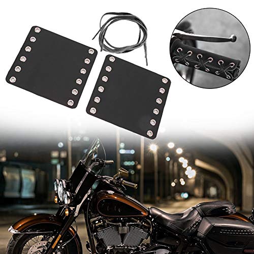 2Pcs Motorcycle Leather Handlebar Hand Grip Covers with Strap Motorcycle Heated Grip Pads Modification Accessories (Black) - color: Black