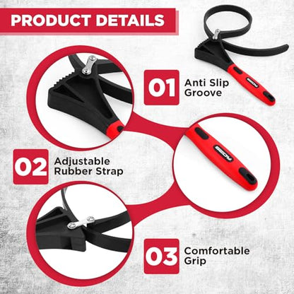 2-Piece Rubber Strap Adjustable Wrench Set Diameter 4" and 6", Oil Filter Pipe Jar Opener Strong Grip Plumbers Universal Spanner for Drain Sewer Cap Sink Pliers Nut Shower Head Valve Removal - style: 2-Pc Strap Wrench Set - Red