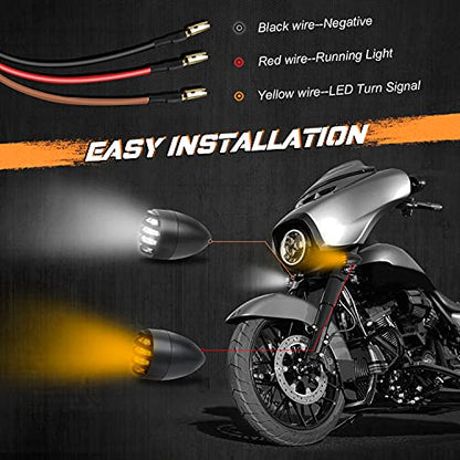 NTHREEAUTO LED Motorcycle Turn Signals Blinkers Smoked Front Running Light Universal Compatible with Harley Sportster Honda Shadow Suzuki Yamaha Kawasaki Vulcan Ninja Bobber 12V Motorbikes - color: Smoked/Amber+White