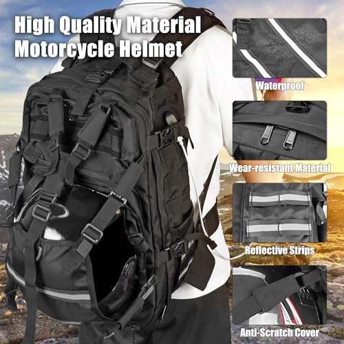 Goldfire Helmet Backpack for Motorcycle Riding Cycling Waterproof Large Capacity Daily Backpack with Helmet Holder Weather-Resistant Hiking Daypack Durable (V1)