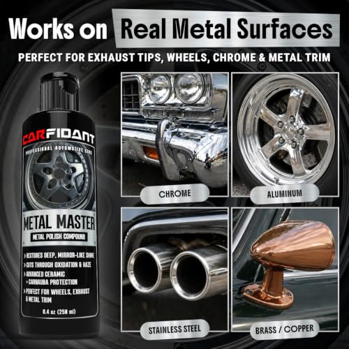 Metal Polish Kit with Applicator Pad – Restores Shine & Removes Oxidation on Chrome, Aluminum & Stainless Steel – Carnauba + Ceramic Protection – Metal Cleaner & Polish – 8.4 oz