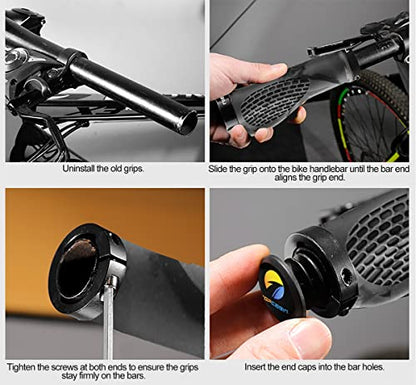 TOPCABIN Ergonomic Bike Grips - Widen Holding Rubber Grips with Aluminum LockGrips for Mountain & Road Bikes - color: Rubber Yellow (1 Pair)