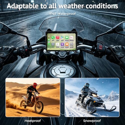 W722TPMS 7" Wireless Motorcycle CarPlay & Android Auto with TPMS,IP67 Waterproof Motorcycle GPS Touchscreen, Dual Bluetooth Audio,EQ, Light Sensor,USB/Acc Power for Riding - size: 7 Inch