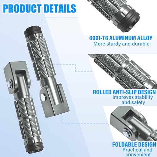 M8 Motorcycle Foot Pegs Folding Rearsets-90 Degree Foldable Footrest Fit 0.86-1.37in Brackets, Anti-Skid CNC Footpegs with Rubber Gasket for Pit Bike Dirt Bike Adventure Touring Bikes (Titanium) - color: Titanium