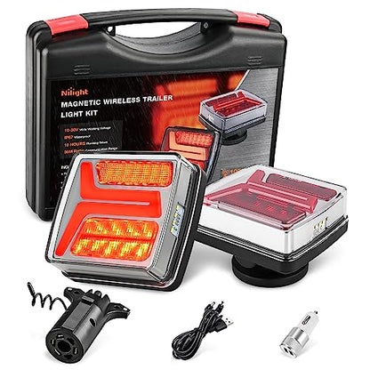 Nilight Magnetic Trailer Towing Light Kit 2PCS 58LED Wireless Tow Rechargeable Rear Stop Turn Running Lights for 10-30V Trailers Trucks RVs Vans Boats - color: Magnetic Trailer Lights