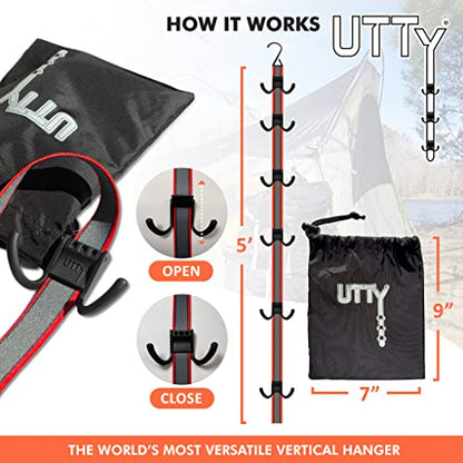 UTTY Multipurpose Portable Hanging Rack - Durable Hockey Gear Drying Rack & Sports Equipment Organizer - 6 Durable Adjustable Hooks, Support Light to Heavy Weight for Home, Travel & Outdoor Use