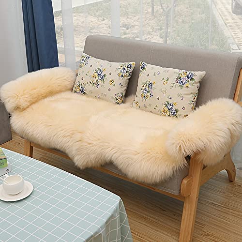 HUAHOO Premium Genuine Sheepskin Rug Beige Real Australia Sheepskin Natural Luxury Fluffy Lambskin Fur Area Rug Seat Covers for Kids Bedroom Sofa Chair Cover Pets Dogs Mat Double Pelt/2' x 6' Beige - color: Beige, size: 2' x 6' (Double Pelt)