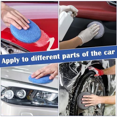 FillTouch 50 Pcs Microfiber Wax Applicator Pads 5 Inches Diameter Applicator Pads Bulk Soft Microfiber Wax for Car Polishing Foam for Car Cleaning(Blue, Gray)