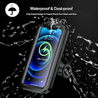 iMESTOU Waterproof IP67 Motorcycle Phone Mount Wireless/USB C Charger Handlebar Cellphone Holder Quick Charge for 5.5"-6.8" Phones, Work by Wiring to 12/24V Motorcycles or Plugging to USB A Sockets - size: For Larger Phone Size