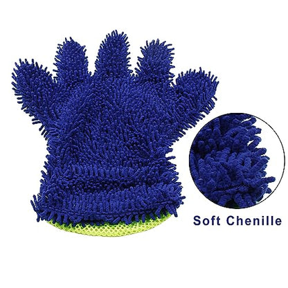BokWin 2-Pack Car Wash Mitt Scratch Free, 5-Finger Microfiber Wash Mitts, Car Interior Exterior Cleaning Gloves, Auto Chenille Washing Sponge Kits for Cleaning Wheel Tight Spot(Blue) - color: Blue