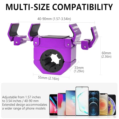 Bike Handlebar Mounts for 4.5-7.4 Phones (Purple) | 360 Degrees Rotate Aluminum Alloy Frame Half-Enclosure Design - color: Purple