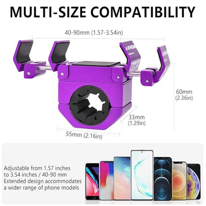 Bike Handlebar Mounts for 4.5-7.4 Phones (Purple) | 360 Degrees Rotate Aluminum Alloy Frame Half-Enclosure Design - color: Purple