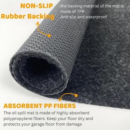 SAVUK Oil Spill Mat Premium Absorbent Oil Pad Reusable/Durable/Waterproof Contains Liquids, Protects Garage Floor Surface (Grey, 58" x 72")