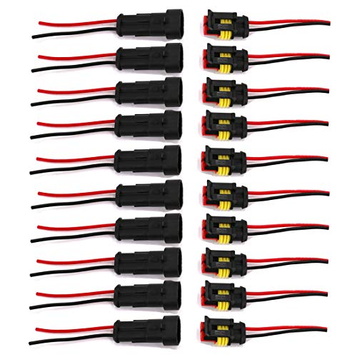2 Pin Way Waterproof Electrical Connector Wire Harness 16 AWG Marine for Car, Truck, Boat, and Other Wire Connections 10 Pack - color: 10 Sets