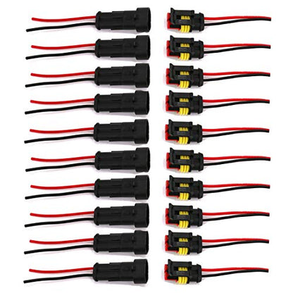 2 Pin Way Waterproof Electrical Connector Wire Harness 16 AWG Marine for Car, Truck, Boat, and Other Wire Connections 10 Pack - color: 10 Sets