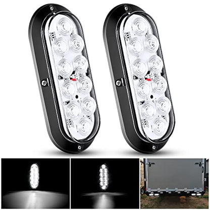 Nilight 6 Inch Oval White LED Trailer Tail Lights Surface Mount 2PCS 10 LEDs Waterproof Reverse Back Up Trailers Lighting for Truck RV Boat Bus Lorry Camper Van Caravan - color: White Lights Screws 2PCS